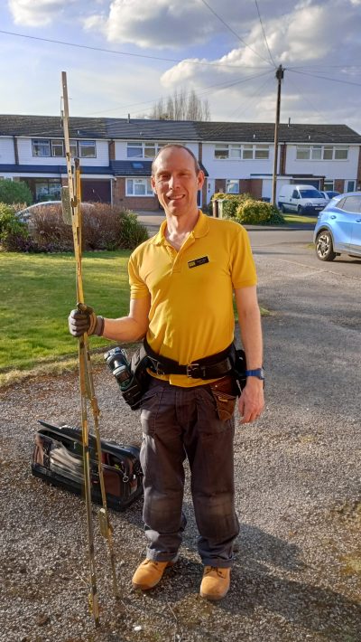 Ewan at work door repair Solihull and Birmingham locksmith, Ewan, at work on a home door repair